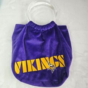 NFL Minnesota Vikings Embroidered Hand Bag Purse Vintage Velour Clear Handles